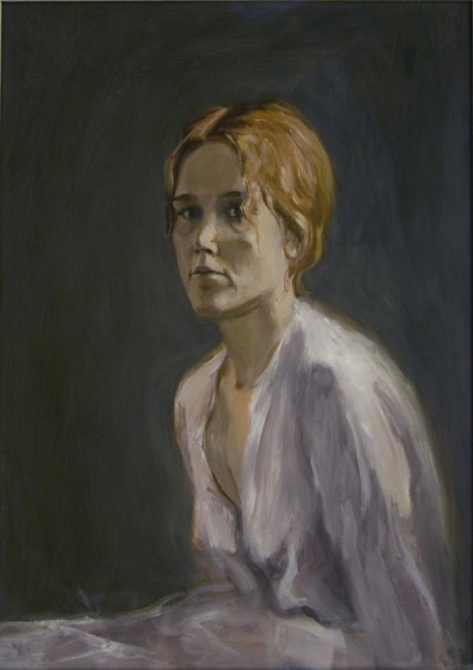 "Portrait of Women in a White Dress", 1970's, oil on paper, 24.5 x 17.5" 