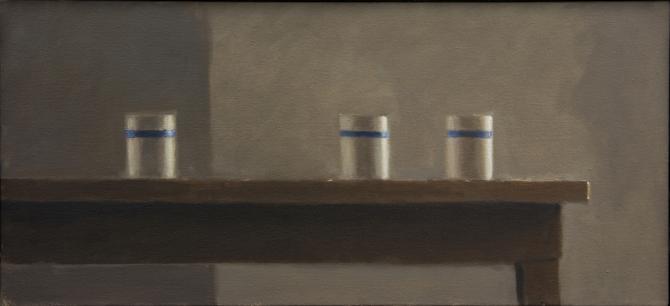 "Simple Still Life - Three Cups" 2013, oil on canvas, 11 x 24"