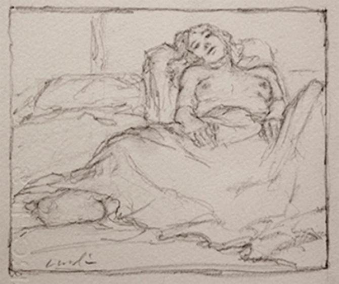 "Sally A. In Bed", 2010, pencil, 4.25 X 5.25"