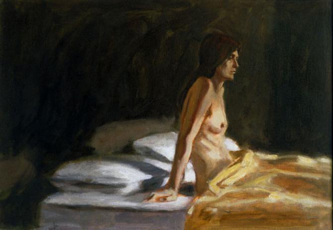 'Girl with Yellow Blanket', 12x17 ', oil on paper, 1980, private collection