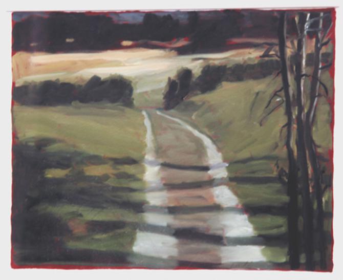 'Farm Road I', 2007, oil on gessoed paper, 10 X 13 inches (image area)