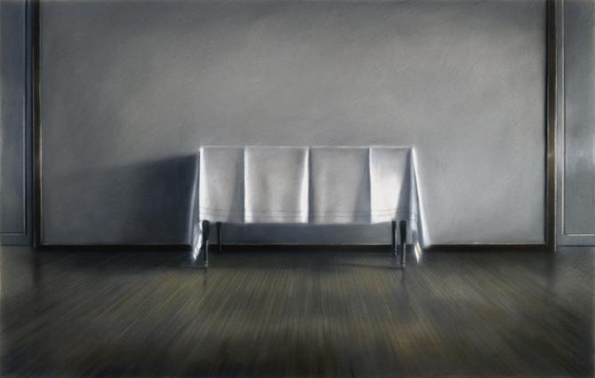 "60th St. Studio: White Tablecloth", 1983, pastel, 28 X 44 inches; collection: City of Seattle