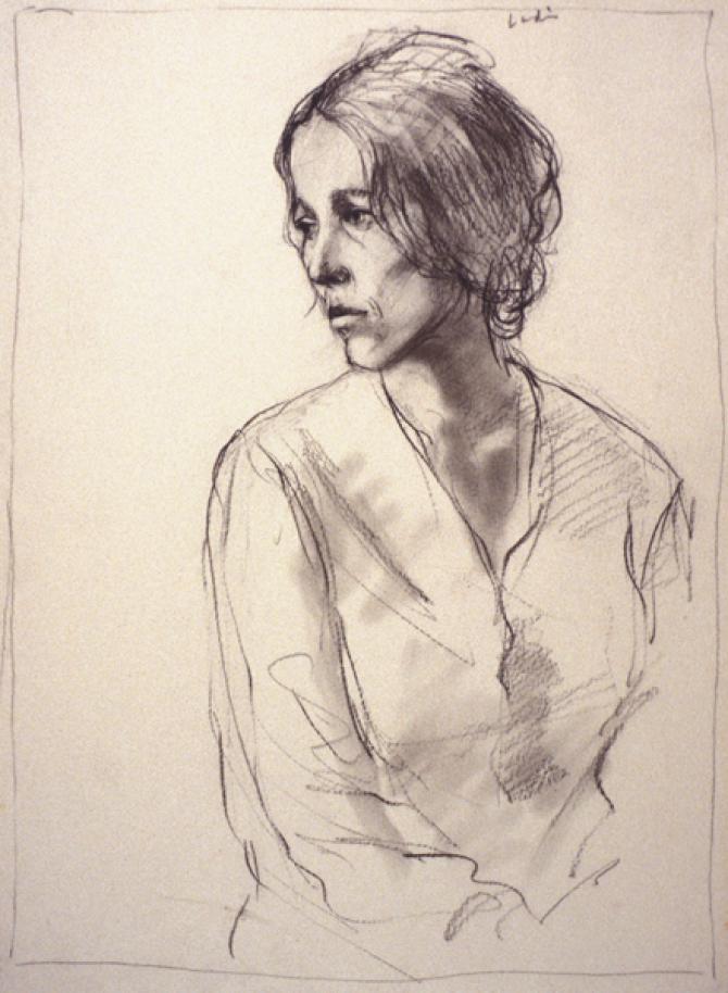 'Portrait Study', 1973, charcoal on paper, 14 1/2 X 10 1/2 inches; collection of the artist