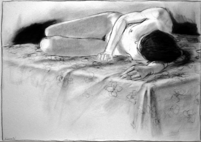 'Sleep', charcoal on paper, 19x27' (image) 2002; private collection