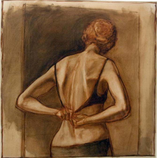 "Model from the Back", 2002, oil on paper, 28 x 28"