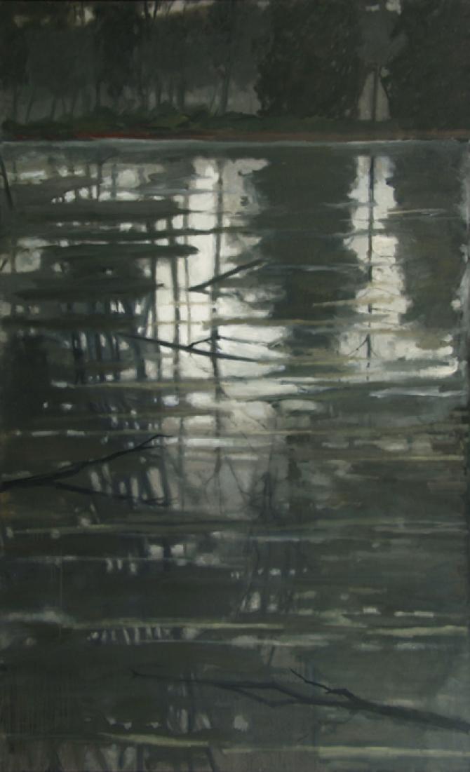 "Flood Waters Receding", 2015-16, oil on canvas, 72 x 44"