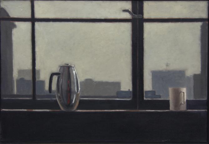 "Hotel- Coffee Pot and Cup", 2015, oil on canvas, 22 x 32"