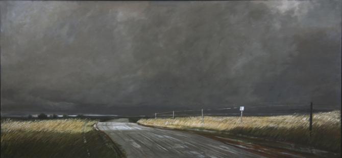 "Tornado Weather", 2009-14, oil on canvas,42 x 90"