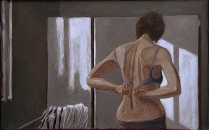 "Dressing", 2017, oil on wood panel, 28 x 44"