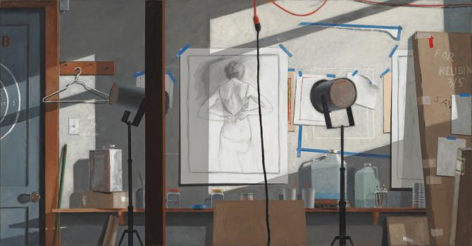 "My Studio Wall", 2019, oil on canvas, 46" x 88"