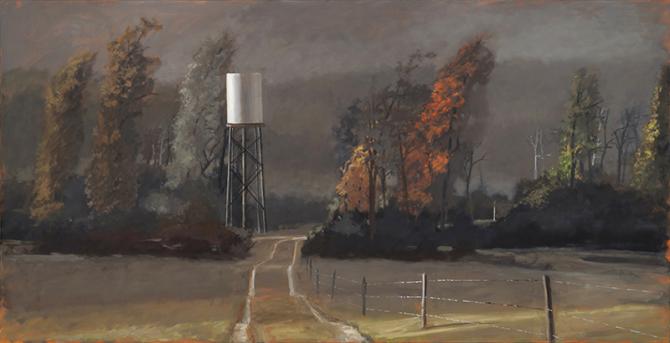 "Rainstorm, Sun Break", 2019, oil on canvas, 42" x 82"