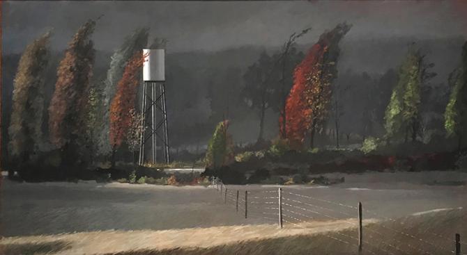 "Rainstorm, Sun Break II", 2019, oil on canvas, 60" x 108" 