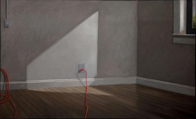 "Room with Red Electric Cord", 2016 -18, oil on canvas, 40" x 66"