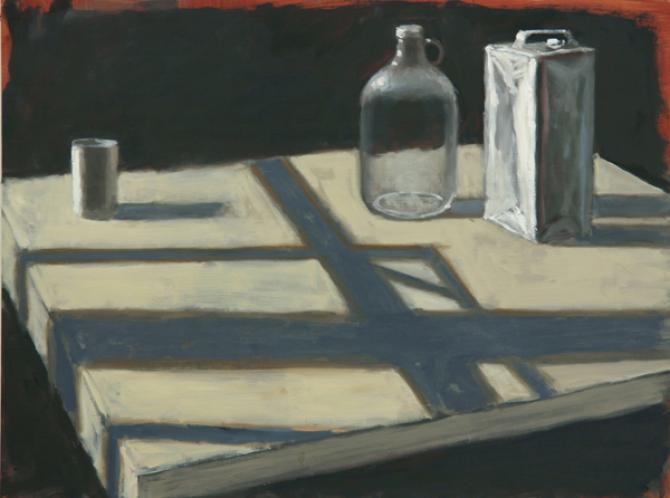 "Still Life with Cast Shadows", 2015, oil on wood panel, 16 x 24"