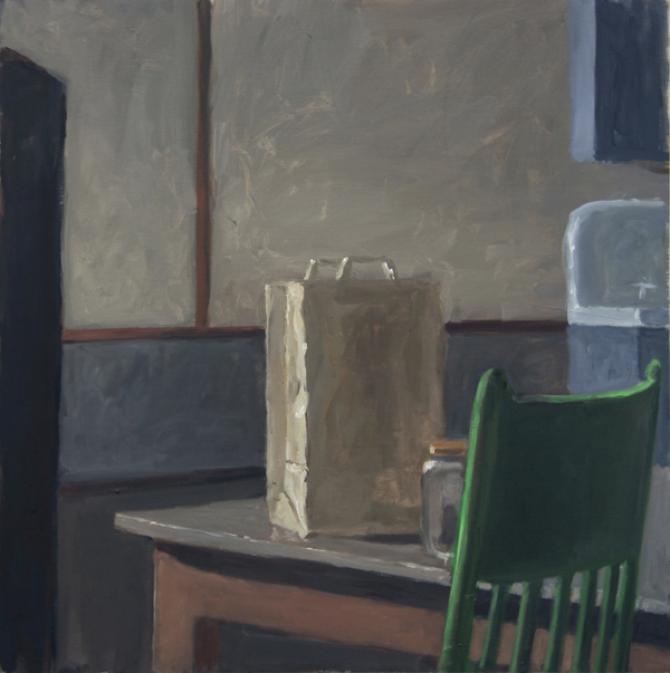 "Study- Denny and Gretchen's Kitchen", 2015, oil on wood panel, 21 x 21"