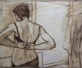 'Model from the Back', 2000, oil on gessoed paper, 28 X 44 inches