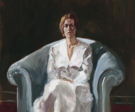 "Artist's Model in a White Dress", 1973, oil on paper, 22.5 x 16.5"