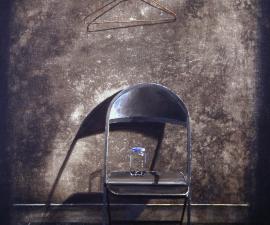 "Folding Chair, Jar, Coat Hanger", 1997, acrylic on canvas, 36 x 26"