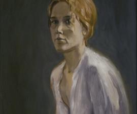 "Portrait of Women in a White Dress", 1970's, oil on paper, 24.5 x 17.5" 