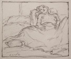 "Sally A. In Bed", 2010, pencil, 4.25 X 5.25"