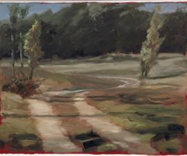 'Farm Road II', 2007, oil on gessoed paper, 10 X 12 1/2 inches (image area)