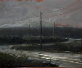 'Rural Road at Night II', 2011,oil on gessoed paper, 14 x 22 inches 