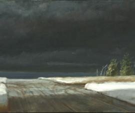 'First Snow: On Entering Arizona from Utah', 2006, oil on canvas, 18x44', Private Collection