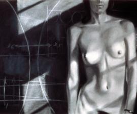 "Model Standing Before a Blackboard", 1974, charcoal on paper, 24 x 36"; private collection, Seattle