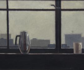 "Hotel- Coffee Pot and Cup", 2015, oil on canvas, 22 x 32"