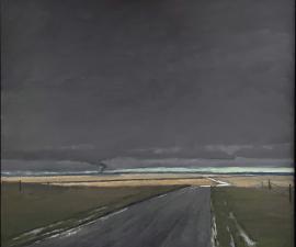 "Maybe We Should Turn Around - Driving Across Manitoba", 2023, oil on canvas, 36" x 40"