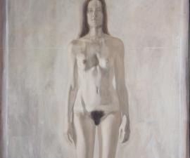 "Melonie Standing", 1976 (Subsequently reworked by the artist), oil on canvas, mounted on wood panel, 44 x 35" 