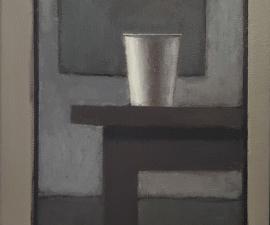 "Paper Cup -Study of Light on White", 2023, oil on canvas, 10" x 14"