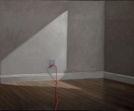 "Room with Red Electric Cord", 2016 -18, oil on canvas, 40" x 66"