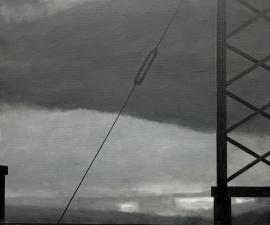 "Rooftop Sign Structure", 2025, oil on canvas, 30" x 36"